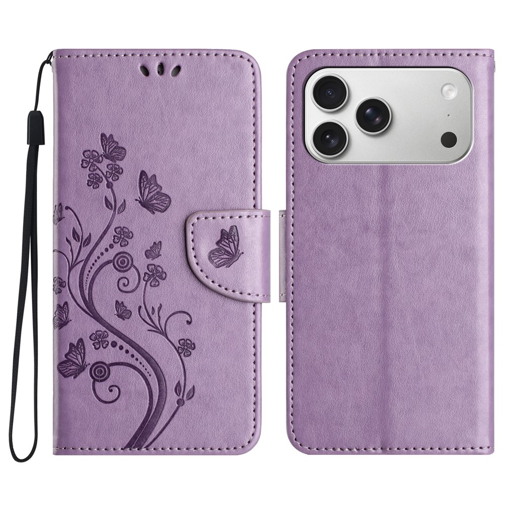 For iPhone 17 Pro Max Case Imprinted Mini Butterfly Leather Wallet Phone Cover - Purple