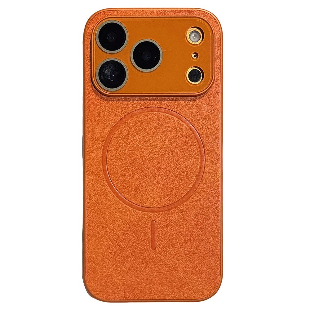 For iPhone 17 Pro Max Case PU Leather Coated PC TPU Phone Cover Compatible with MagSafe - Orange