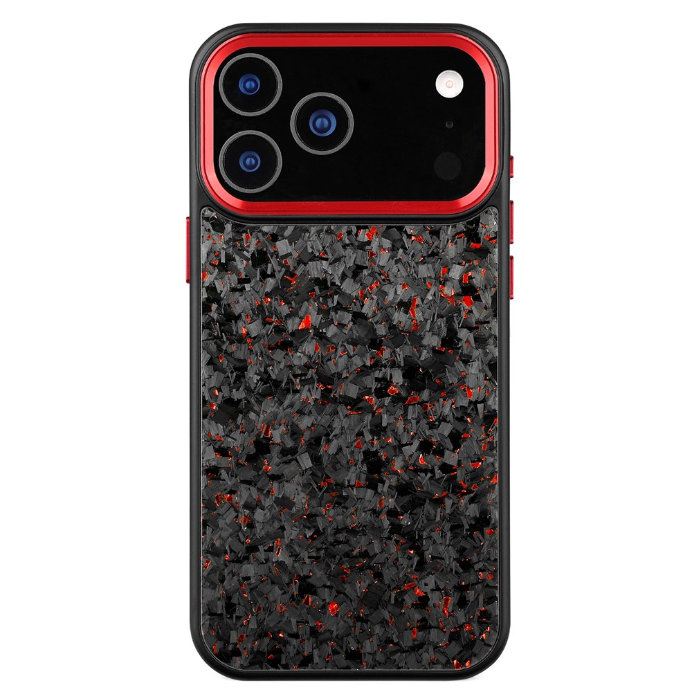 For iPhone 17 Pro Max Magnetic Case Forged Texture Aramid Fiber + TPU Phone Cover with Metal Lens Frame - Red Lens Frame + Red