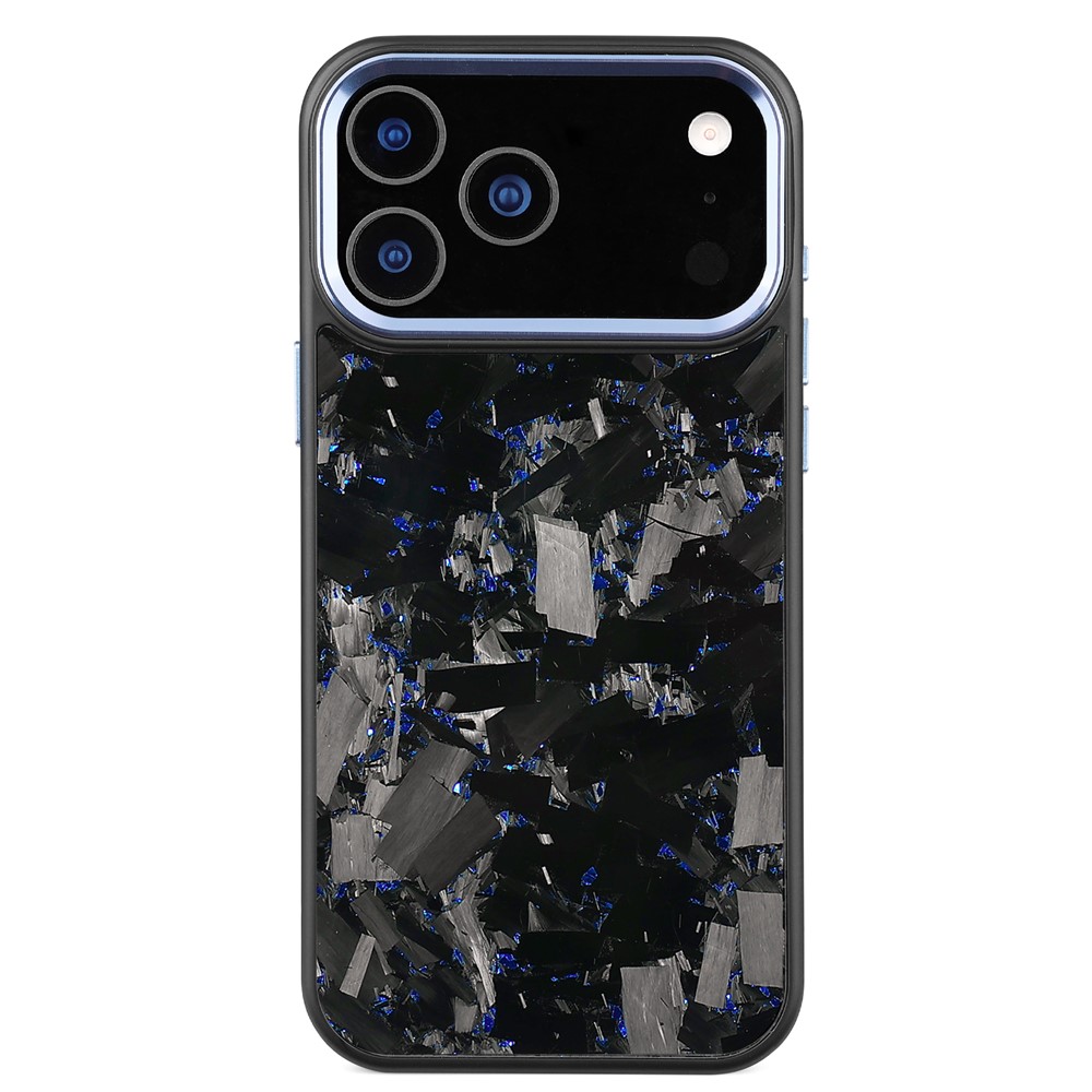 For iPhone 17 Pro Magnetic Case Large Texture Aramid Fiber + TPU Phone Cover with Metal Lens Frame - Blue Lens Frame + Blue