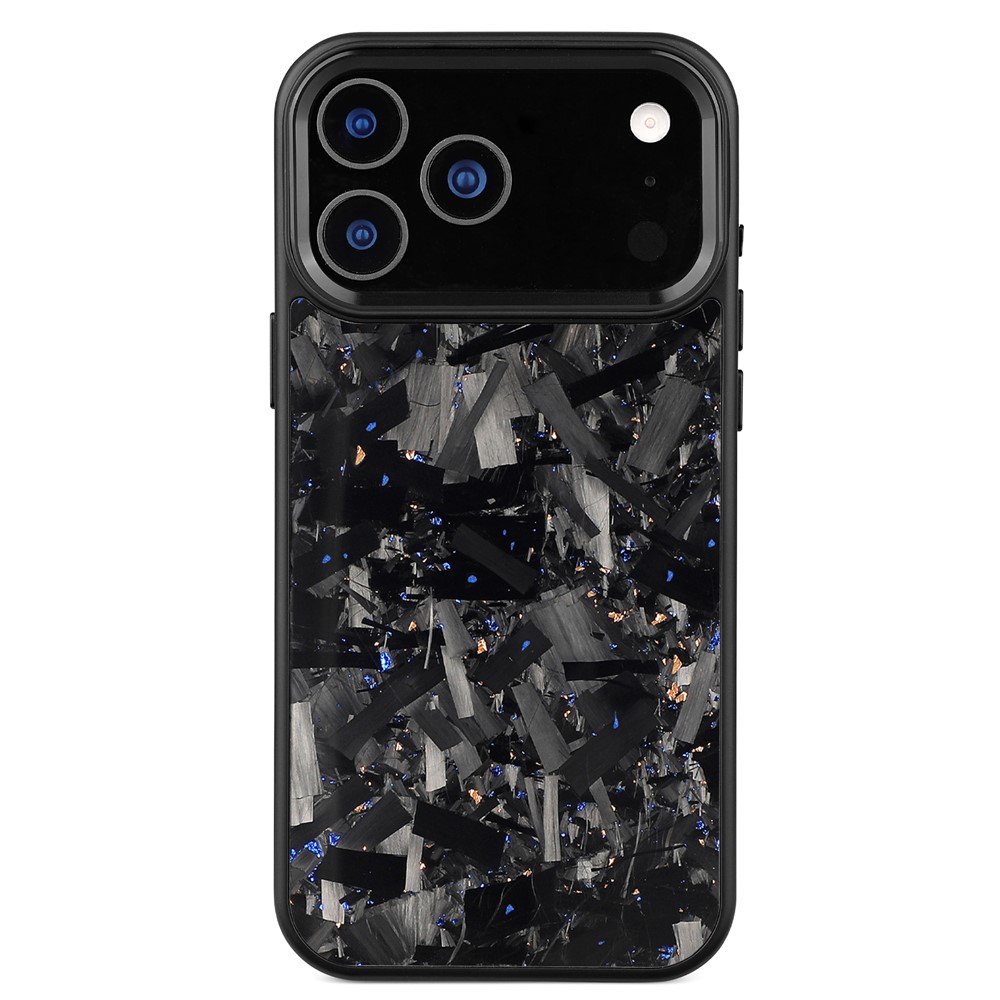 For iPhone 17 Pro Magnetic Case Large Texture Aramid Fiber + TPU Phone Cover with Metal Lens Frame - Black Lens Frame + Blue Gold