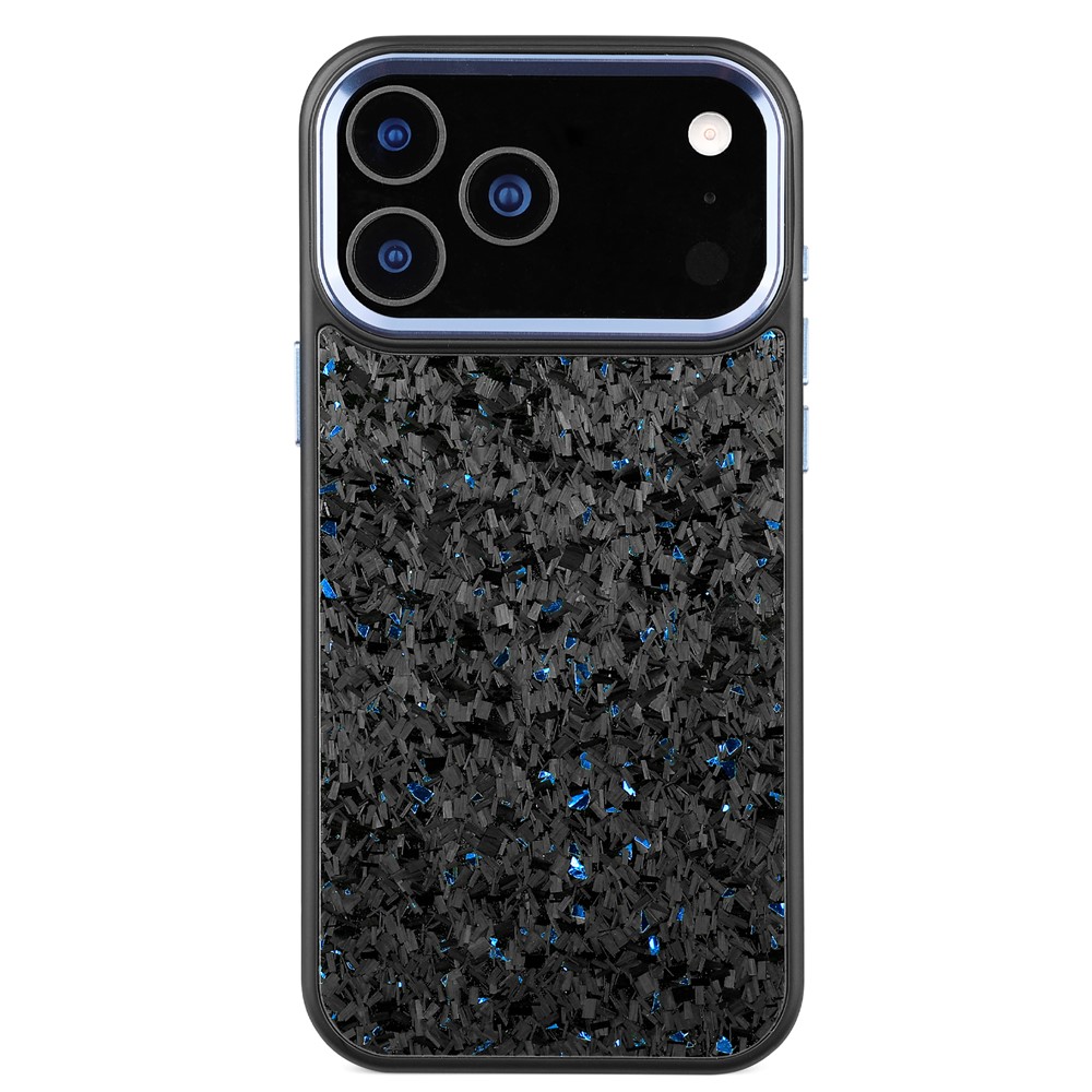 For iPhone 17 Pro Magnetic Case Forged Texture Aramid Fiber + TPU Phone Cover with Metal Lens Frame - Blue Lens Frame + Blue