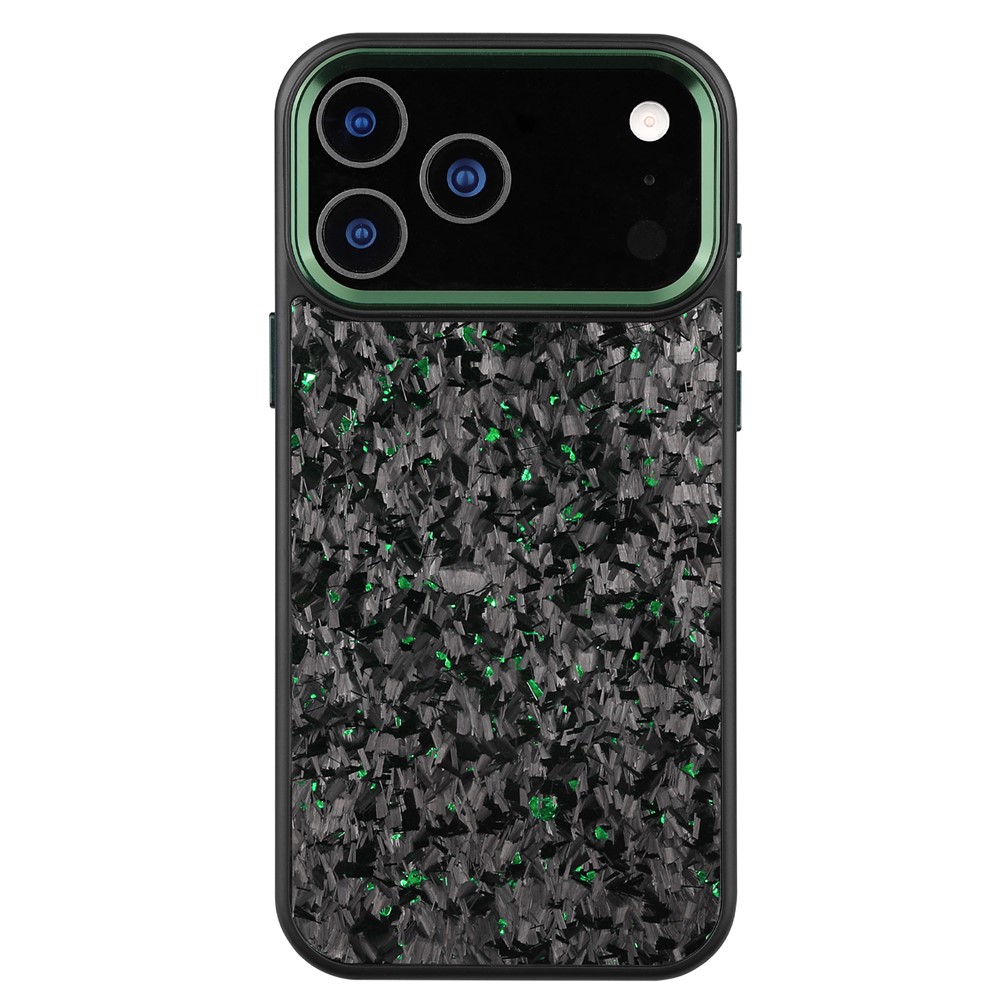 For iPhone 17 Pro Magnetic Case Forged Texture Aramid Fiber + TPU Phone Cover with Metal Lens Frame - Green Lens Frame + Green