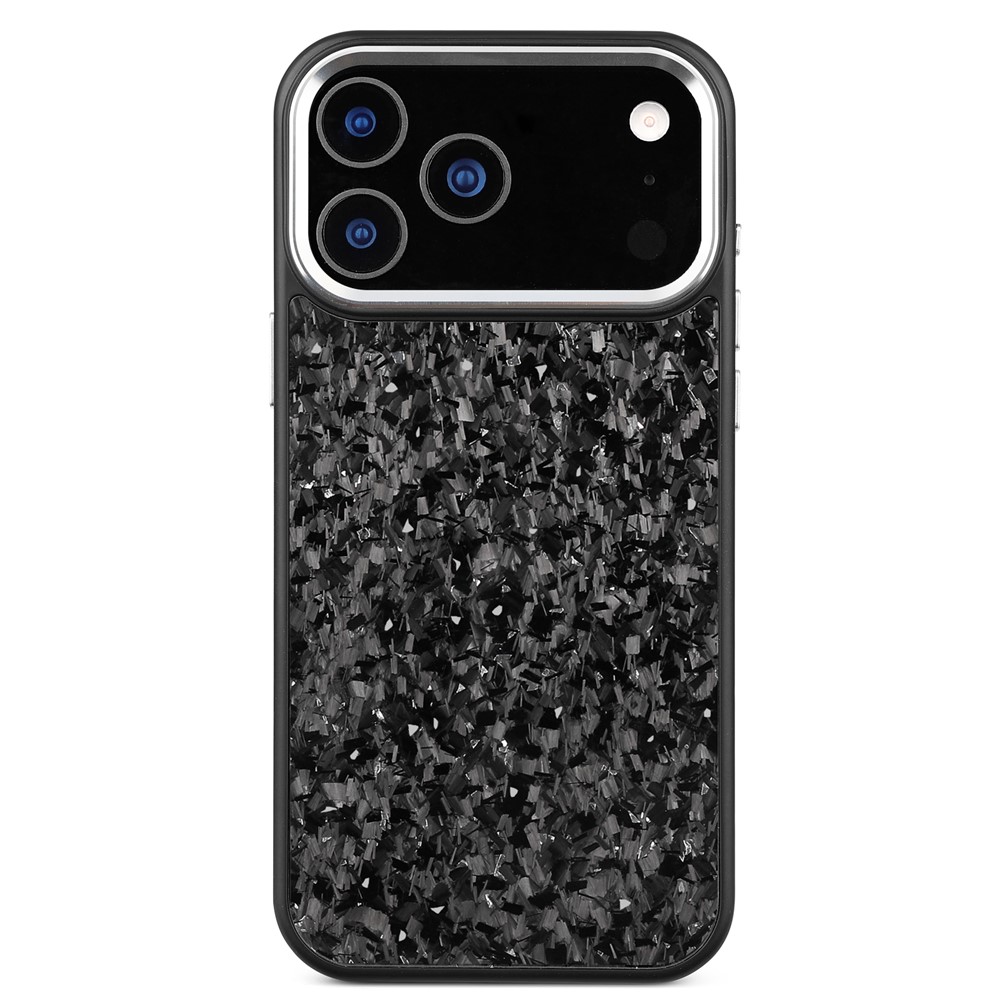 For iPhone 17 Pro Magnetic Case Forged Texture Aramid Fiber + TPU Phone Cover with Metal Lens Frame - Silver Lens Frame + Black