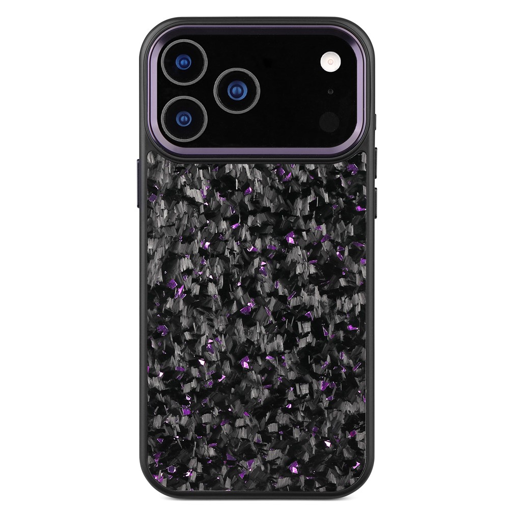 For iPhone 17 Pro Magnetic Case Forged Texture Aramid Fiber + TPU Phone Cover with Metal Lens Frame - Purple Lens Frame + Purple