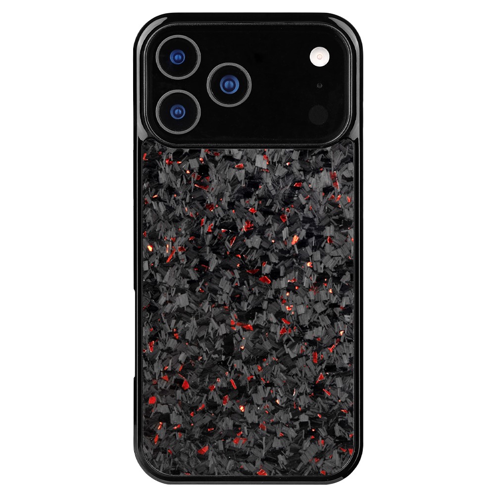 For iPhone 17 Pro Max Case Forged Texture Aramid Fiber + TPU Phone Cover with Black Lens Frame - Red