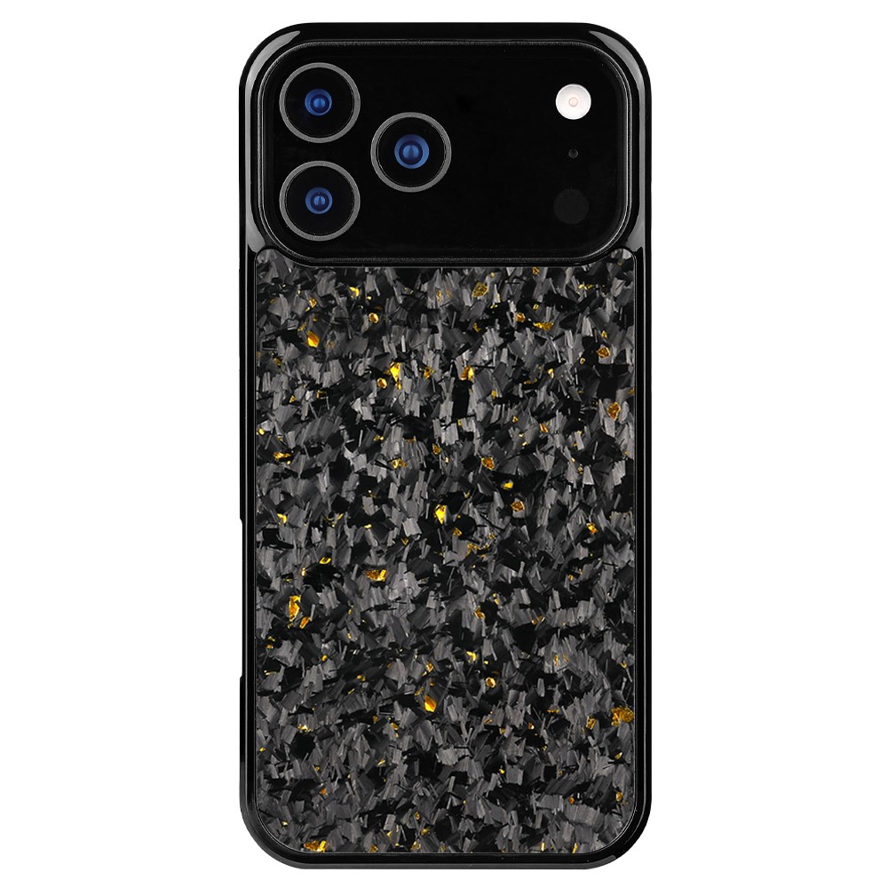 For iPhone 17 Pro Max Case Forged Texture Aramid Fiber + TPU Phone Cover with Black Lens Frame - Gold