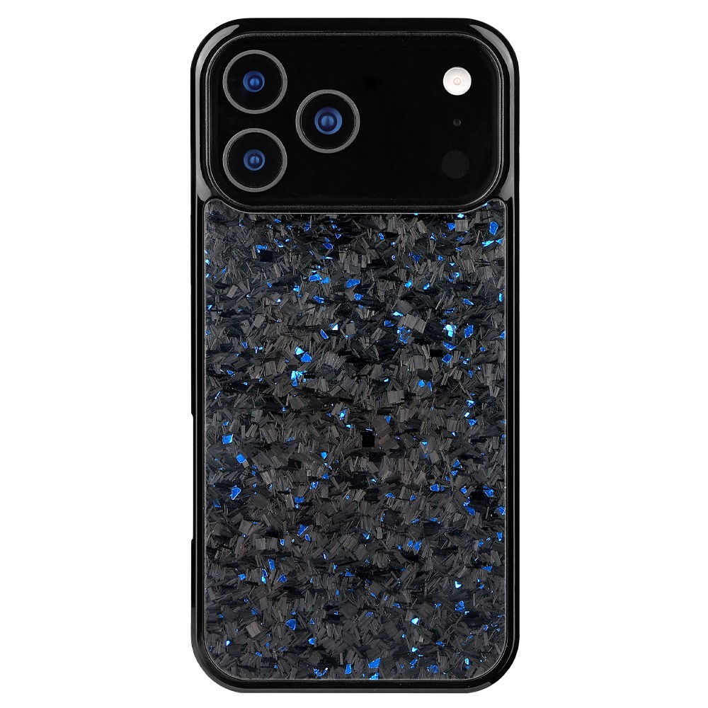 For iPhone 17 Pro Max Case Forged Texture Aramid Fiber + TPU Phone Cover with Black Lens Frame - Blue