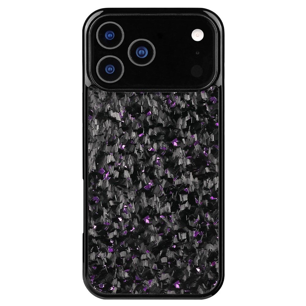 For iPhone 17 Pro Max Case Forged Texture Aramid Fiber + TPU Phone Cover with Black Lens Frame - Purple