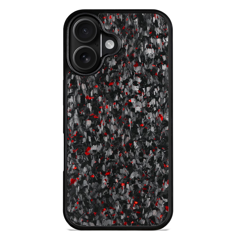 For iPhone 17 Case Forged Texture Aramid Fiber + TPU Phone Cover with Black Lens Frame - Red