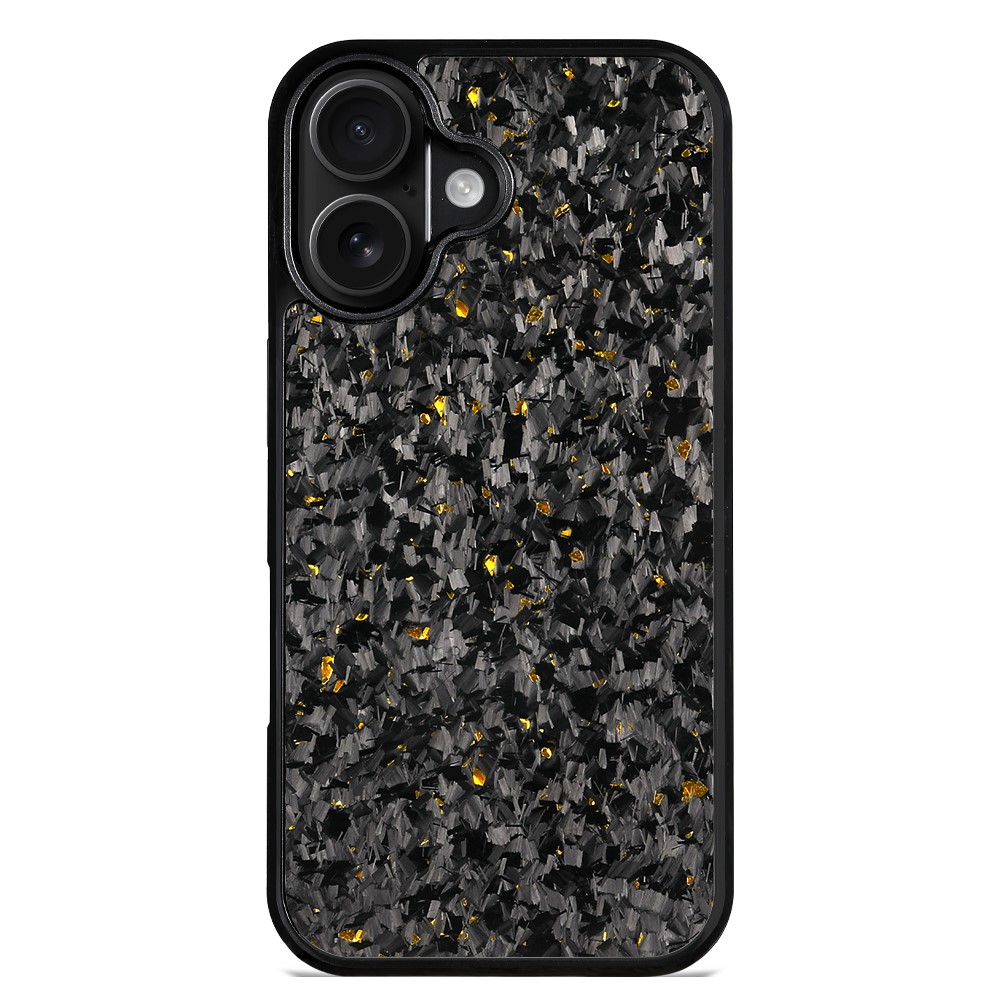 For iPhone 17 Case Forged Texture Aramid Fiber + TPU Phone Cover with Black Lens Frame - Gold