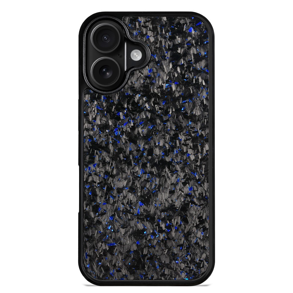 For iPhone 17 Case Forged Texture Aramid Fiber + TPU Phone Cover with Black Lens Frame - Blue