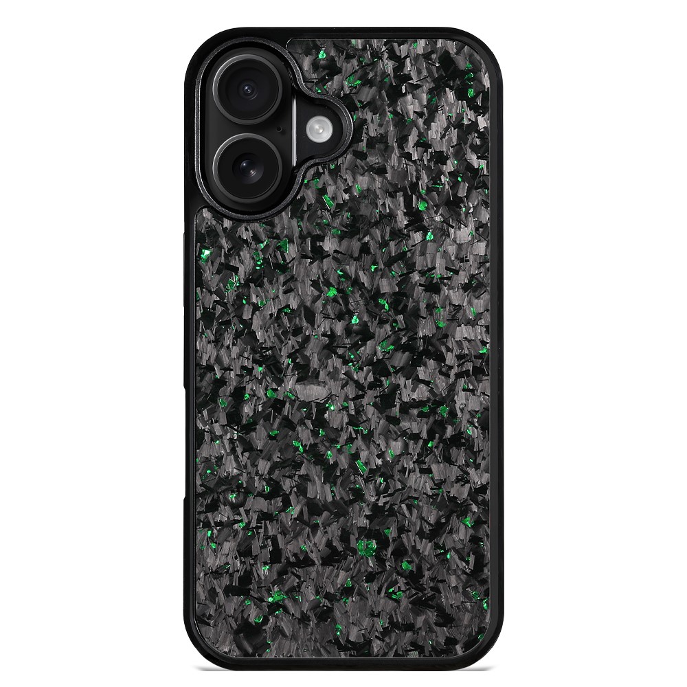 For iPhone 17 Case Forged Texture Aramid Fiber + TPU Phone Cover with Black Lens Frame - Green