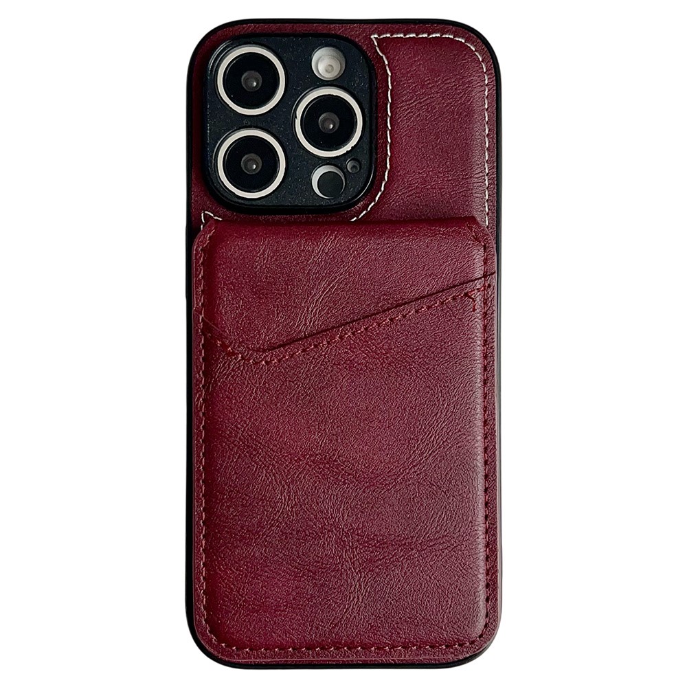 For iPhone 16 Pro Case Detachable Card Holder Kickstand Leather Back Phone Cover Compatible with MagSafe - Wine Red