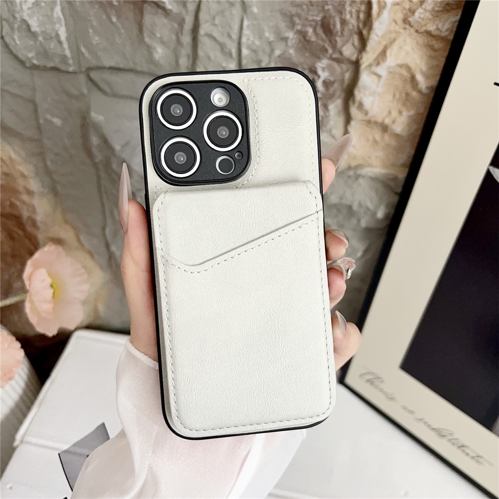 For iPhone 16 Pro Case Detachable Card Holder Kickstand Leather Back Phone Cover Compatible with MagSafe - White