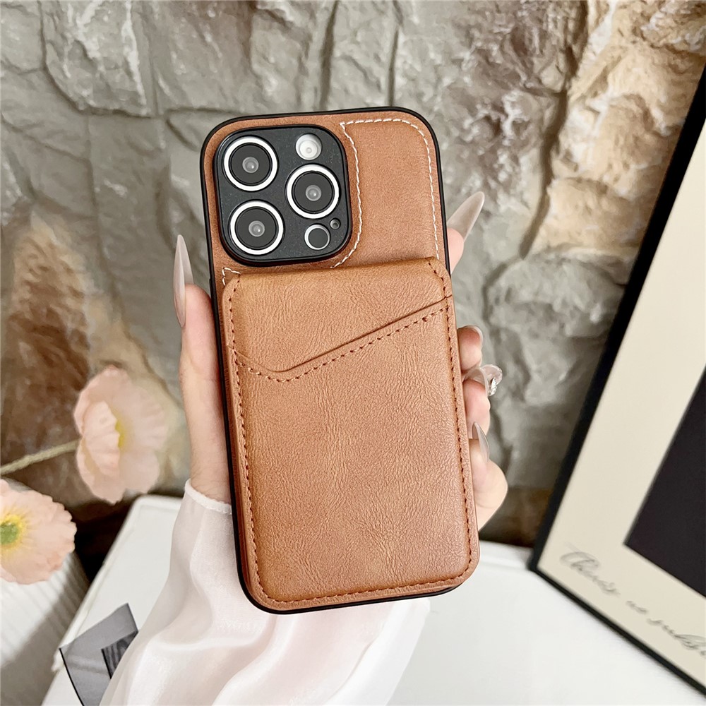 For iPhone 16 Pro Max Case Detachable Card Holder Kickstand Leather Back Phone Cover Compatible with MagSafe - Brown