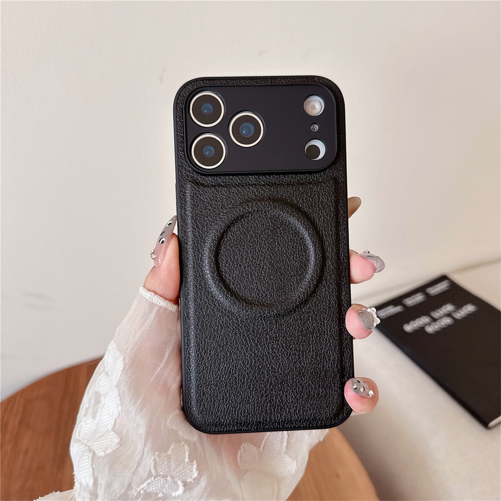 For iPhone 17 Pro Max Case Metal Lens Protection Leather Coated PC TPU Phone Cover Compatible with MagSafe - Black