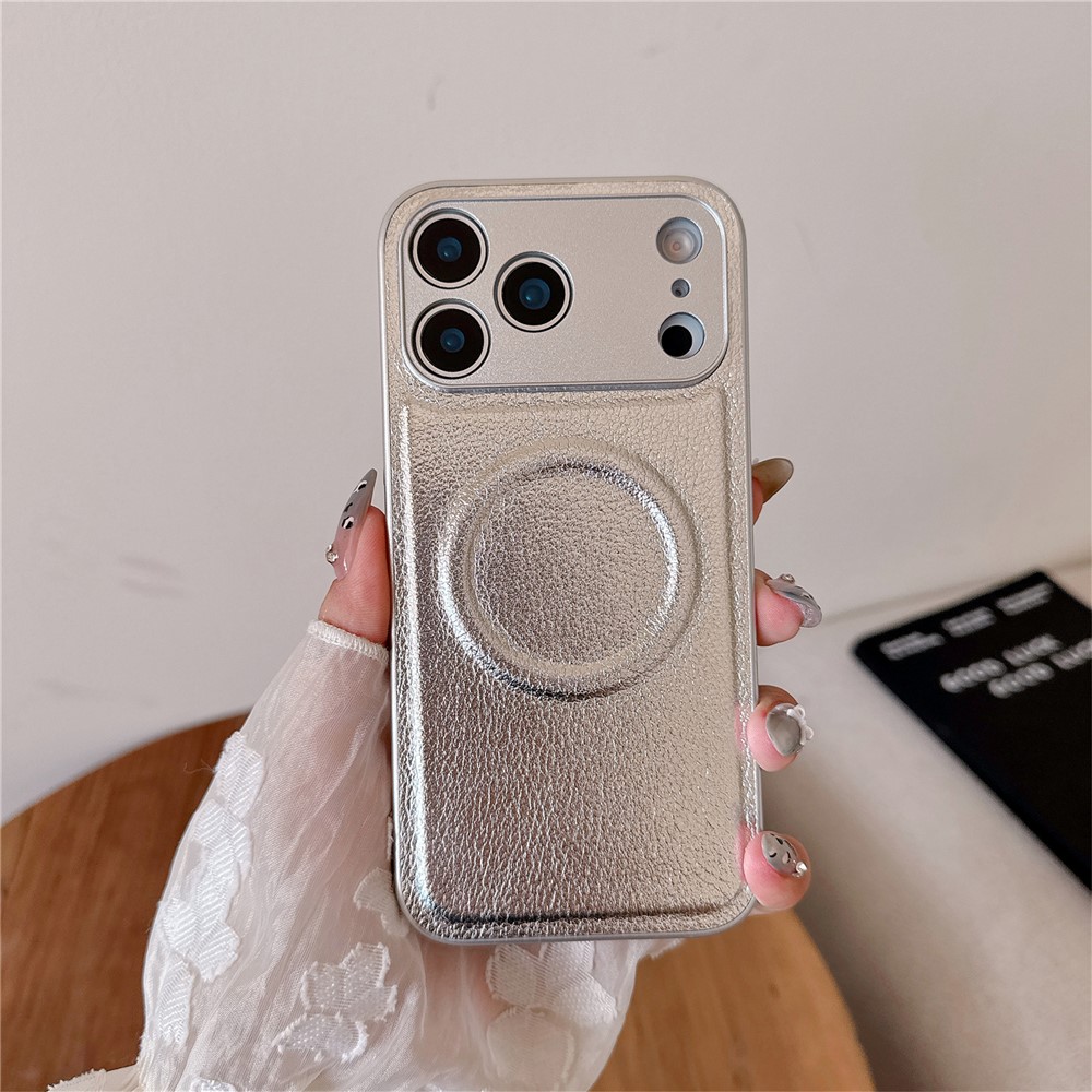For iPhone 17 Pro Case Metal Lens Protection Leather Coated PC TPU Phone Cover Compatible with MagSafe - Grey
