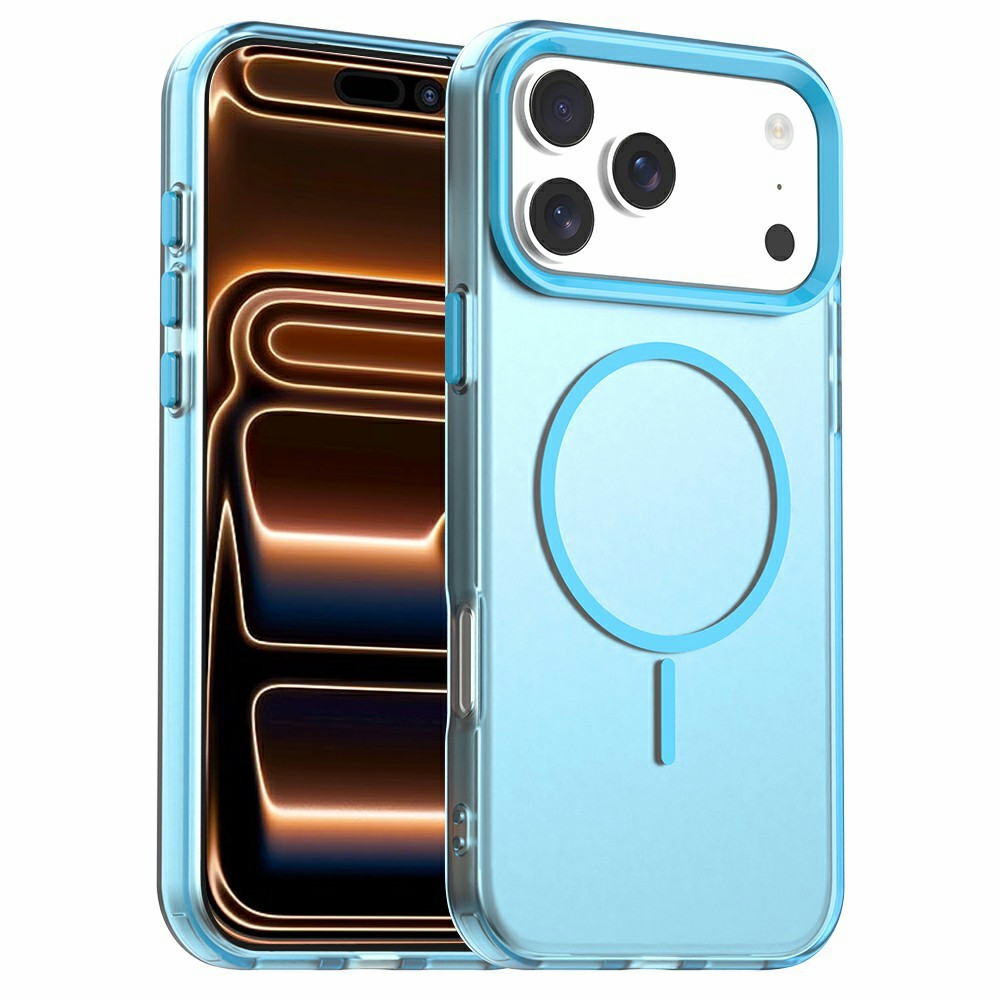 For iPhone 17 Pro Case Candy Color PC + TPU + PET Phone Cover Compatible with MagSafe - Blue