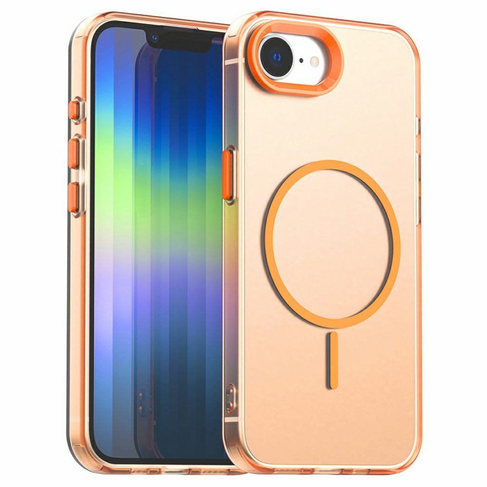 For iPhone 16e Case Candy Color PC + TPU + PET Phone Cover Compatible with MagSafe - Orange