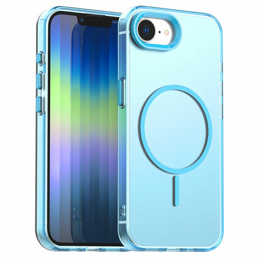For iPhone 16e Case Candy Color PC + TPU + PET Phone Cover Compatible with MagSafe - Blue