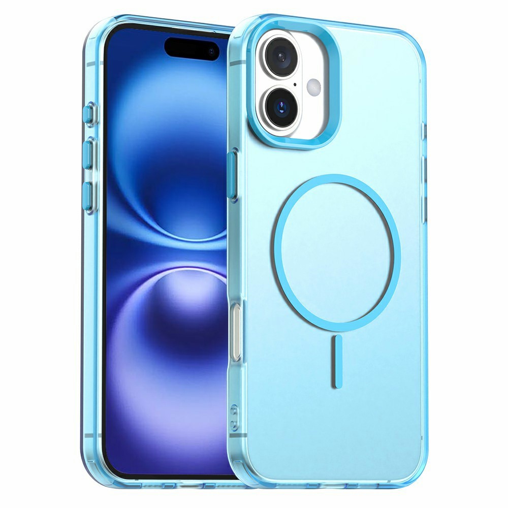 For iPhone 16 Case Candy Color PC + TPU + PET Phone Cover Compatible with MagSafe - Blue