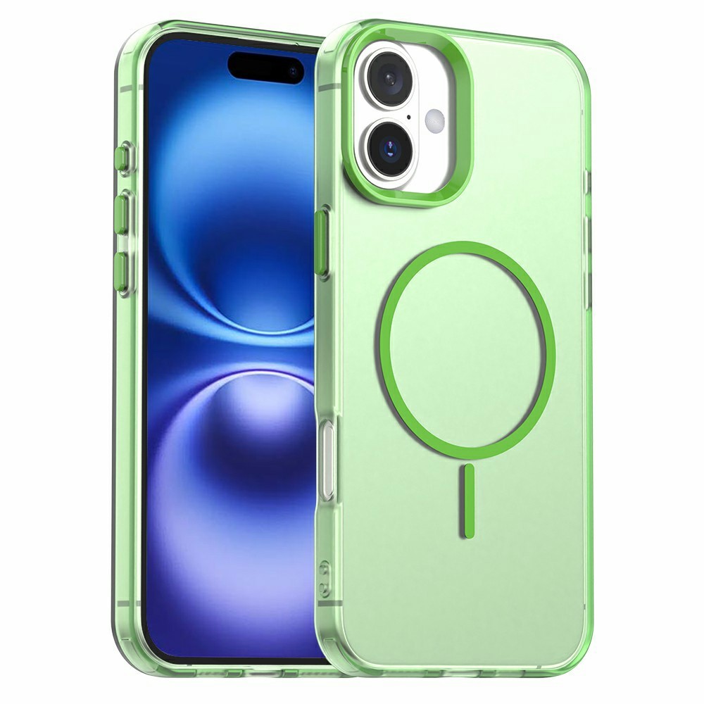 For iPhone 16 Case Candy Color PC + TPU + PET Phone Cover Compatible with MagSafe - Green