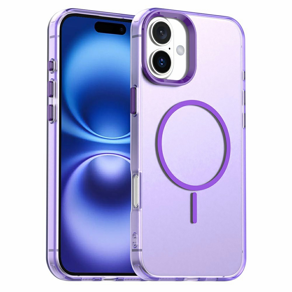 For iPhone 16 Case Candy Color PC + TPU + PET Phone Cover Compatible with MagSafe - Purple