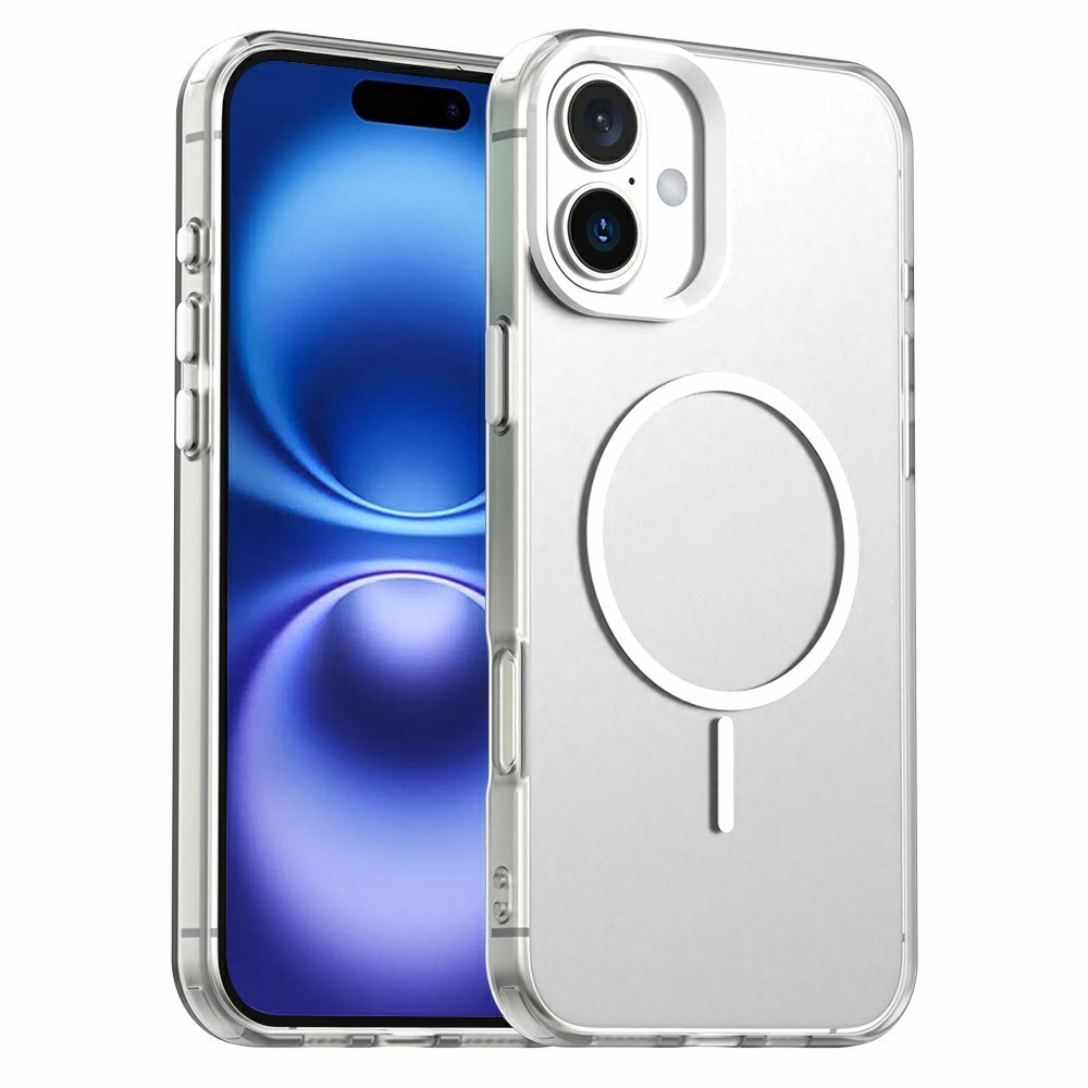 For iPhone 16 Plus Case Candy Color PC + TPU + PET Phone Cover Compatible with MagSafe - White