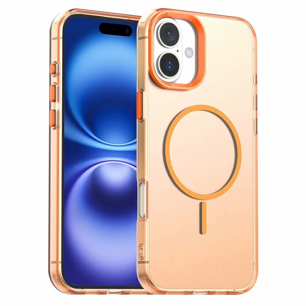 For iPhone 16 Plus Case Candy Color PC + TPU + PET Phone Cover Compatible with MagSafe - Orange