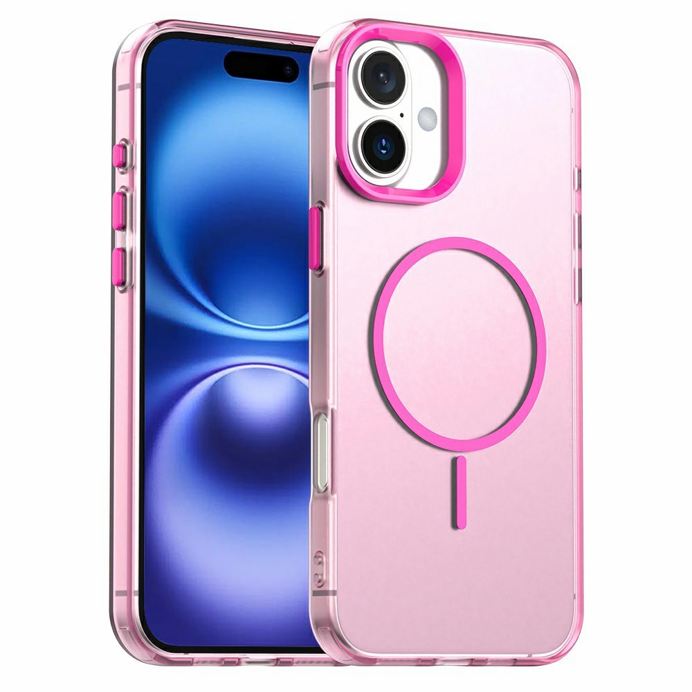 For iPhone 16 Plus Case Candy Color PC + TPU + PET Phone Cover Compatible with MagSafe - Red