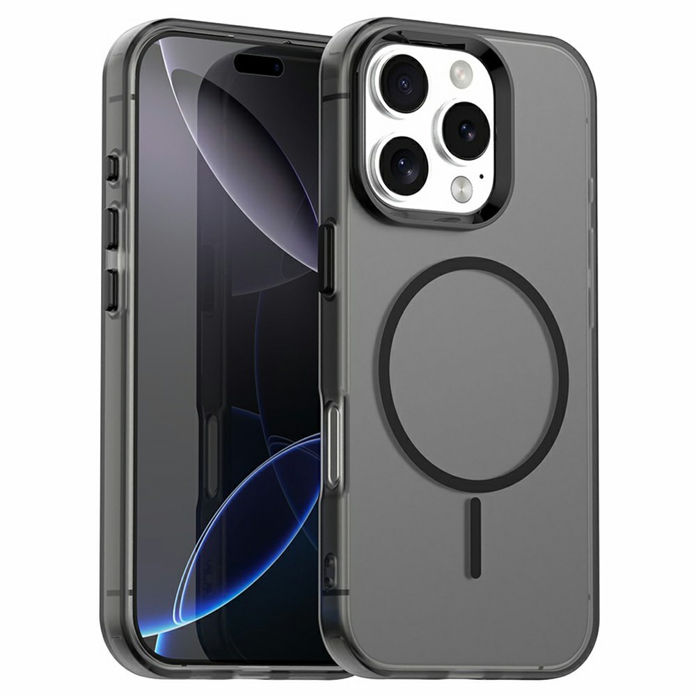 For iPhone 16 Pro Case Candy Color PC + TPU + PET Phone Cover Compatible with MagSafe - Black