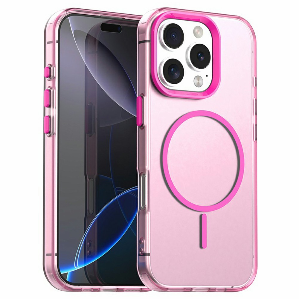 For iPhone 16 Pro Case Candy Color PC + TPU + PET Phone Cover Compatible with MagSafe - Red