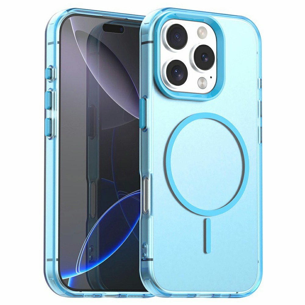 For iPhone 16 Pro Case Candy Color PC + TPU + PET Phone Cover Compatible with MagSafe - Blue