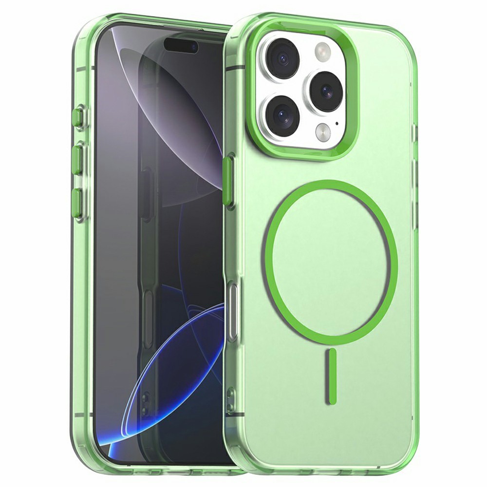 For iPhone 16 Pro Case Candy Color PC + TPU + PET Phone Cover Compatible with MagSafe - Green