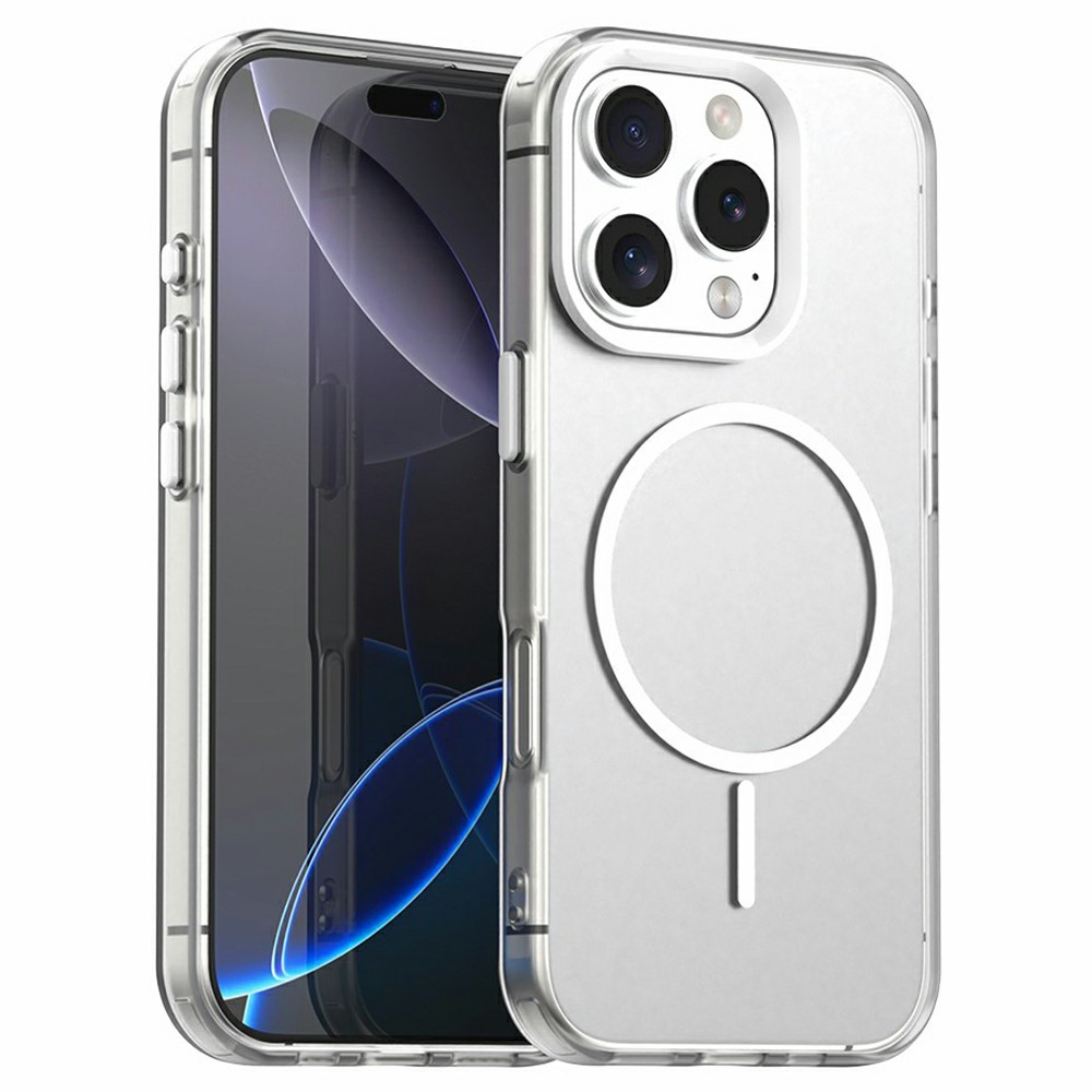 For iPhone 16 Pro Max Case Candy Color PC + TPU + PET Phone Cover Compatible with MagSafe - White