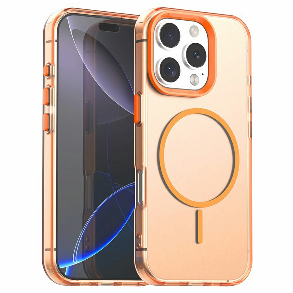 For iPhone 16 Pro Max Case Candy Color PC + TPU + PET Phone Cover Compatible with MagSafe - Orange