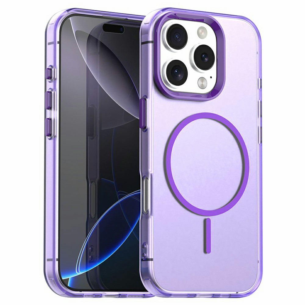 For iPhone 16 Pro Max Case Candy Color PC + TPU + PET Phone Cover Compatible with MagSafe - Purple