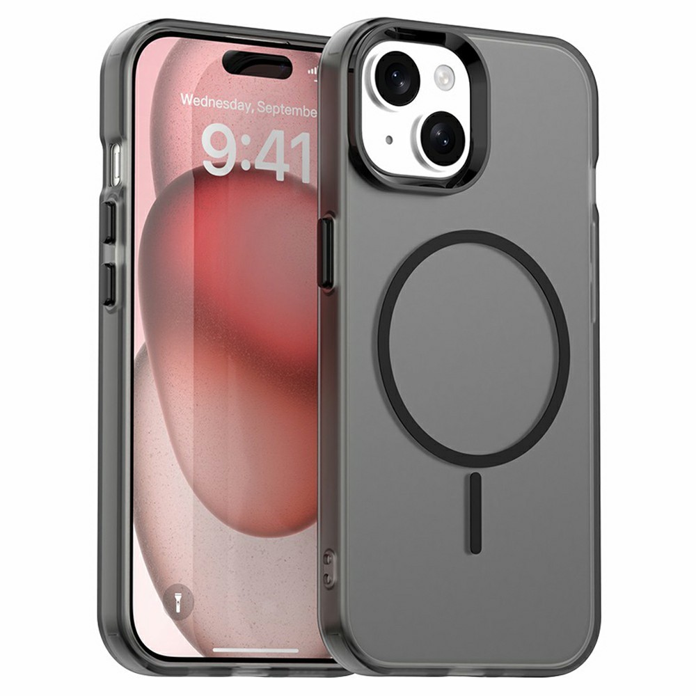 For iPhone 15 Case Candy Color PC + TPU + PET Phone Cover Compatible with MagSafe - Black
