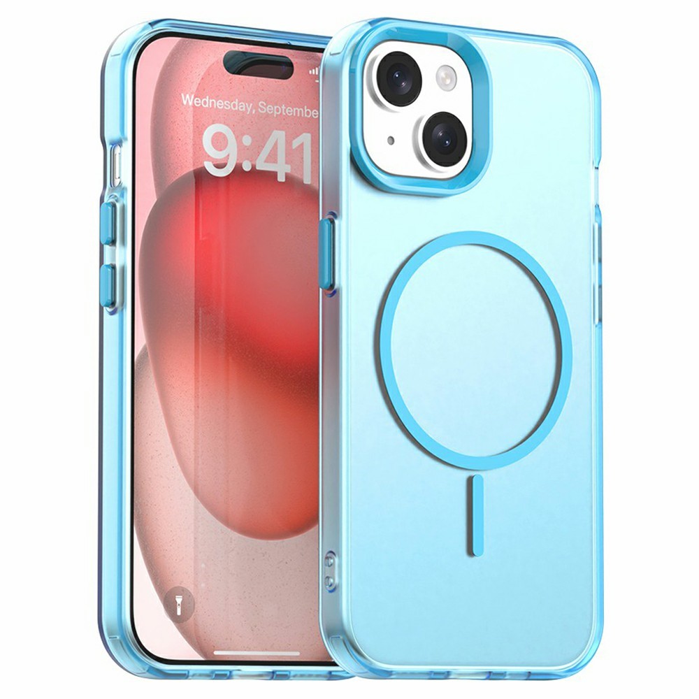 For iPhone 15 Case Candy Color PC + TPU + PET Phone Cover Compatible with MagSafe - Blue