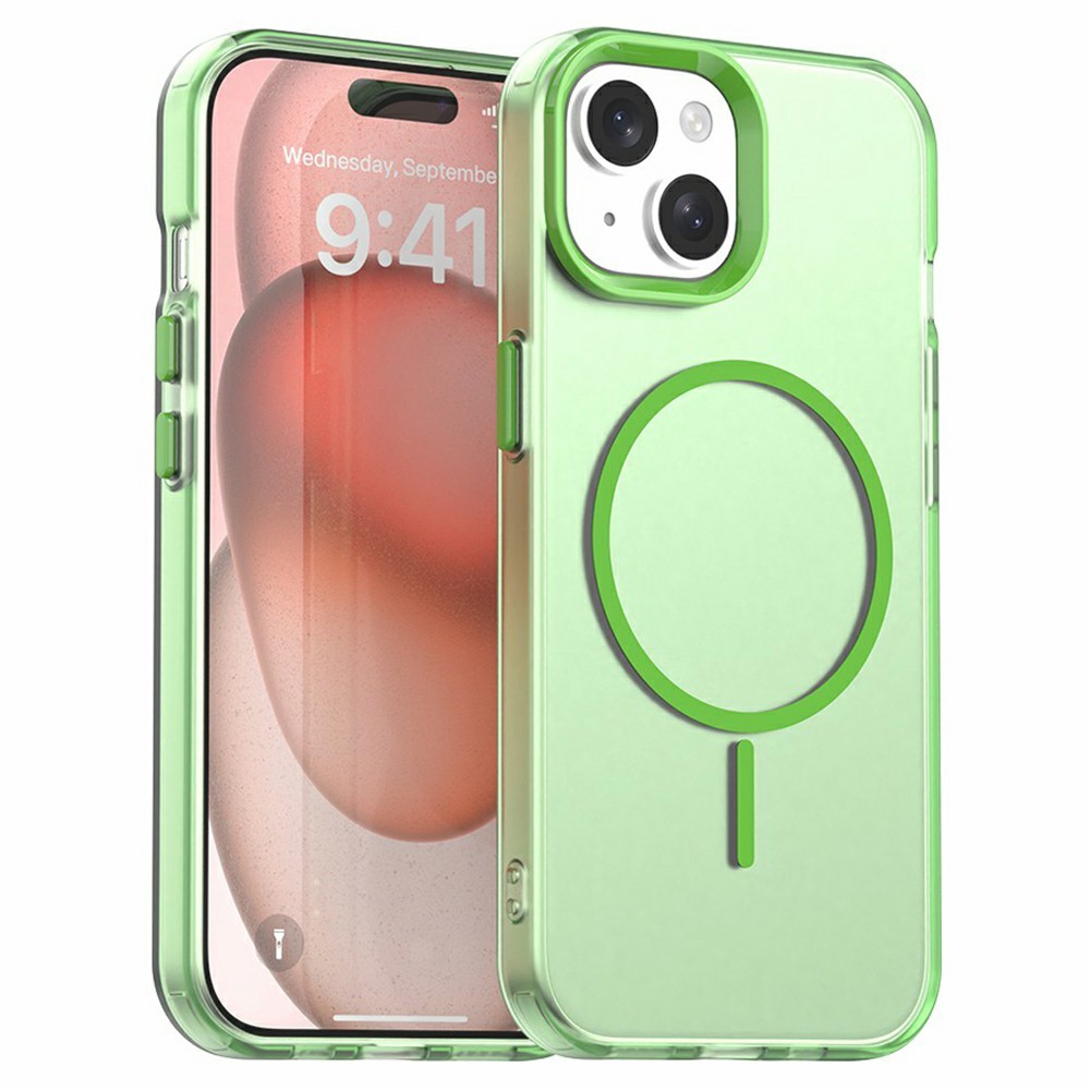 For iPhone 15 Case Candy Color PC + TPU + PET Phone Cover Compatible with MagSafe - Green