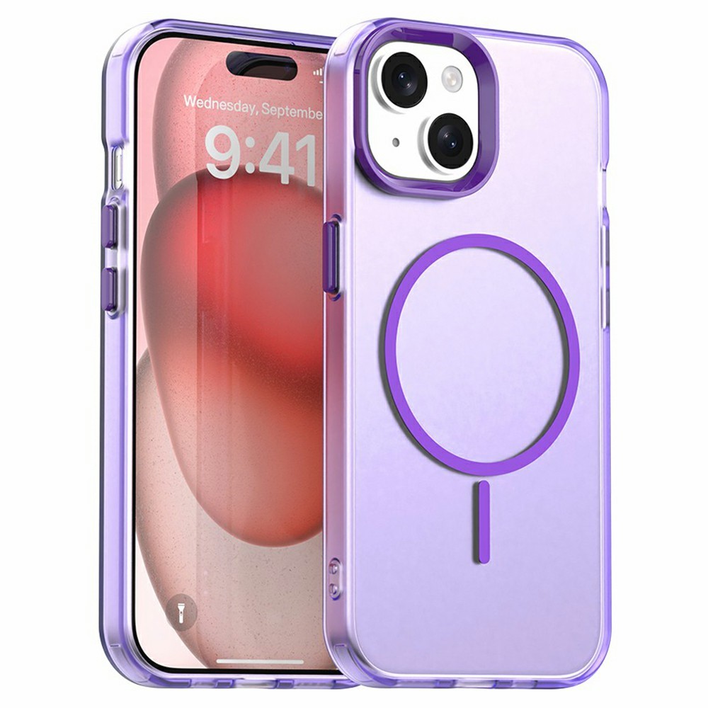 For iPhone 15 Case Candy Color PC + TPU + PET Phone Cover Compatible with MagSafe - Purple