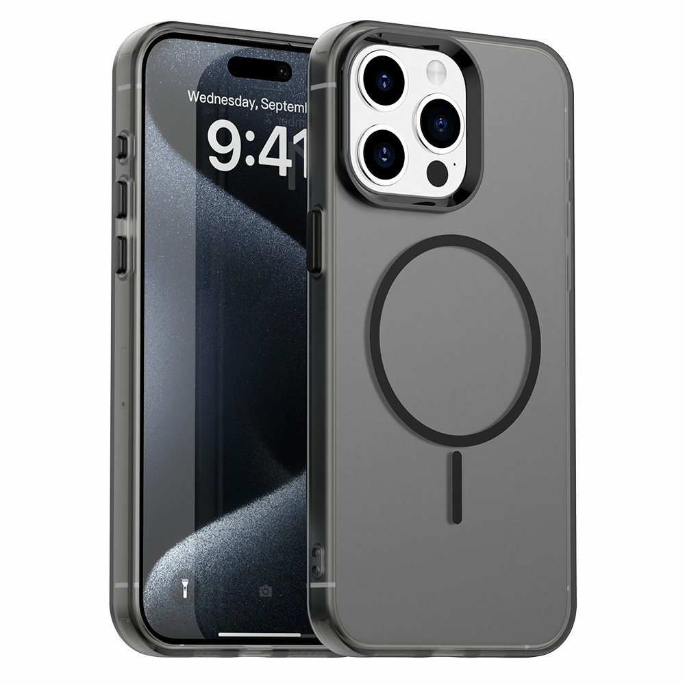 For iPhone 15 Pro Case Candy Color PC + TPU + PET Phone Cover Compatible with MagSafe - Black