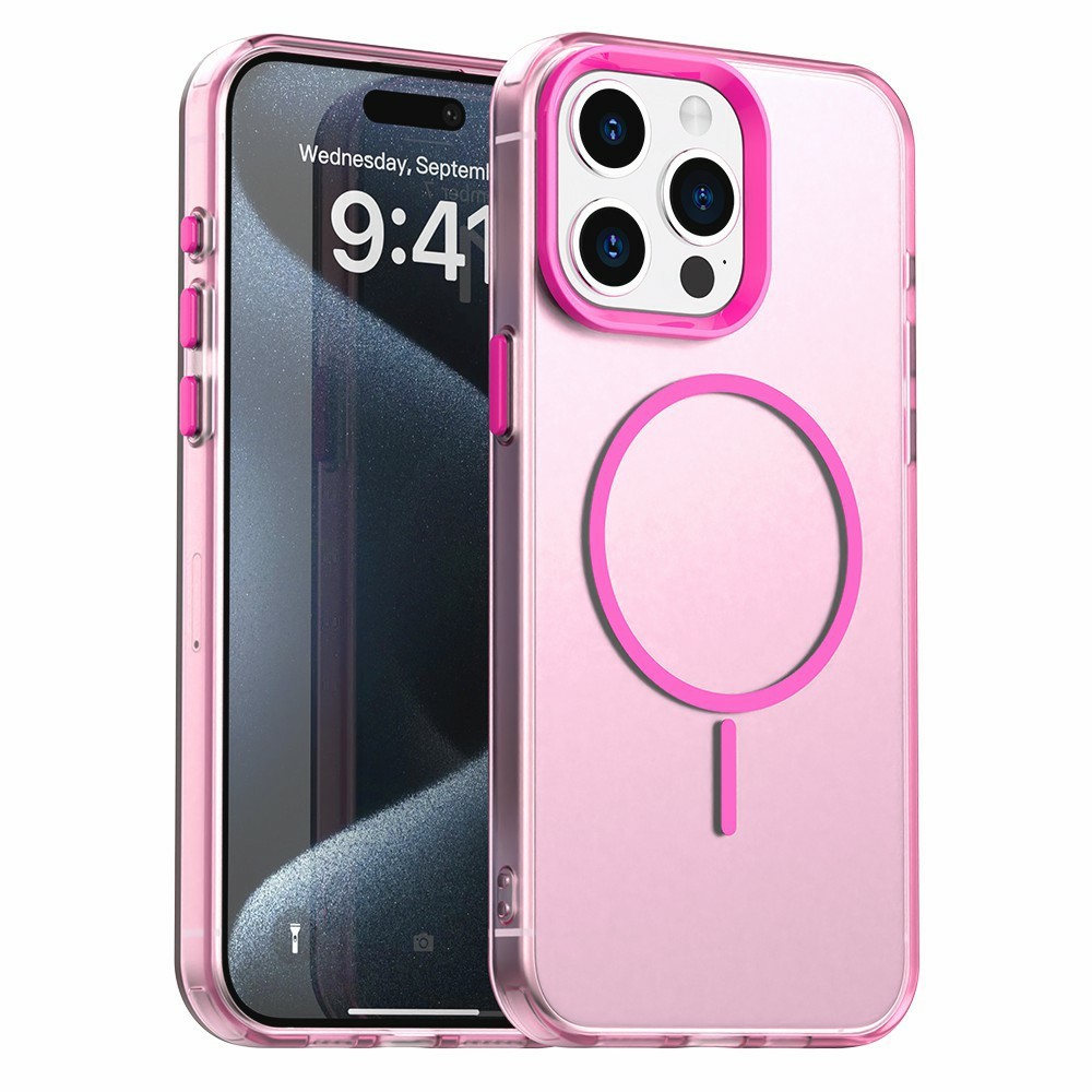 For iPhone 15 Pro Case Candy Color PC + TPU + PET Phone Cover Compatible with MagSafe - Red