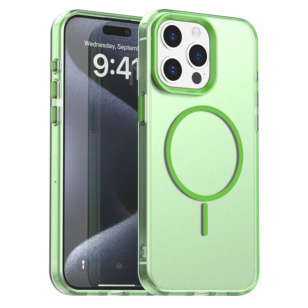 For iPhone 15 Pro Case Candy Color PC + TPU + PET Phone Cover Compatible with MagSafe - Green