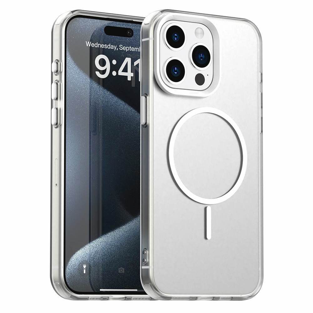 For iPhone 15 Pro Max Case Candy Color PC + TPU + PET Phone Cover Compatible with MagSafe - White