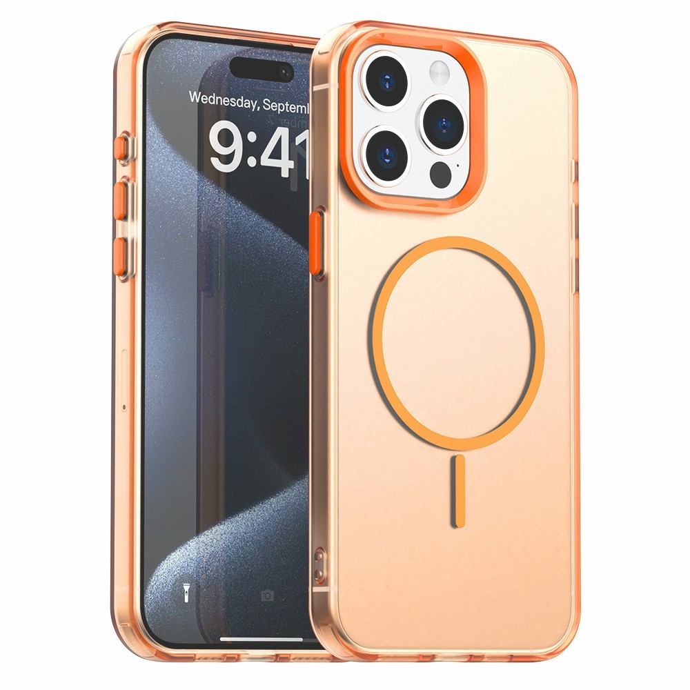 For iPhone 15 Pro Max Case Candy Color PC + TPU + PET Phone Cover Compatible with MagSafe - Orange