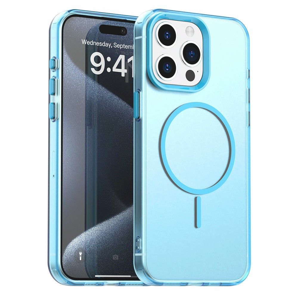For iPhone 15 Pro Max Case Candy Color PC + TPU + PET Phone Cover Compatible with MagSafe - Blue