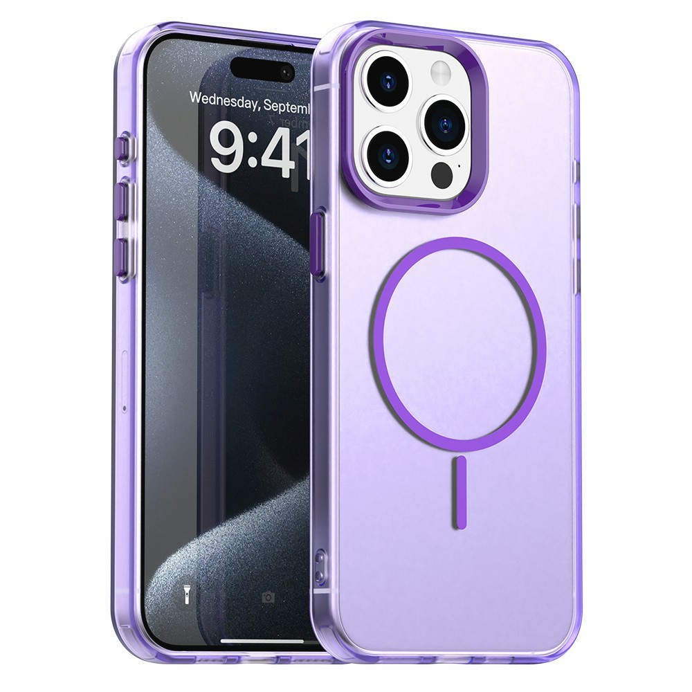 For iPhone 15 Pro Max Case Candy Color PC + TPU + PET Phone Cover Compatible with MagSafe - Purple