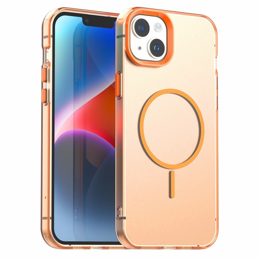 For iPhone 14 Case Candy Color PC + TPU + PET Phone Cover Compatible with MagSafe - Orange